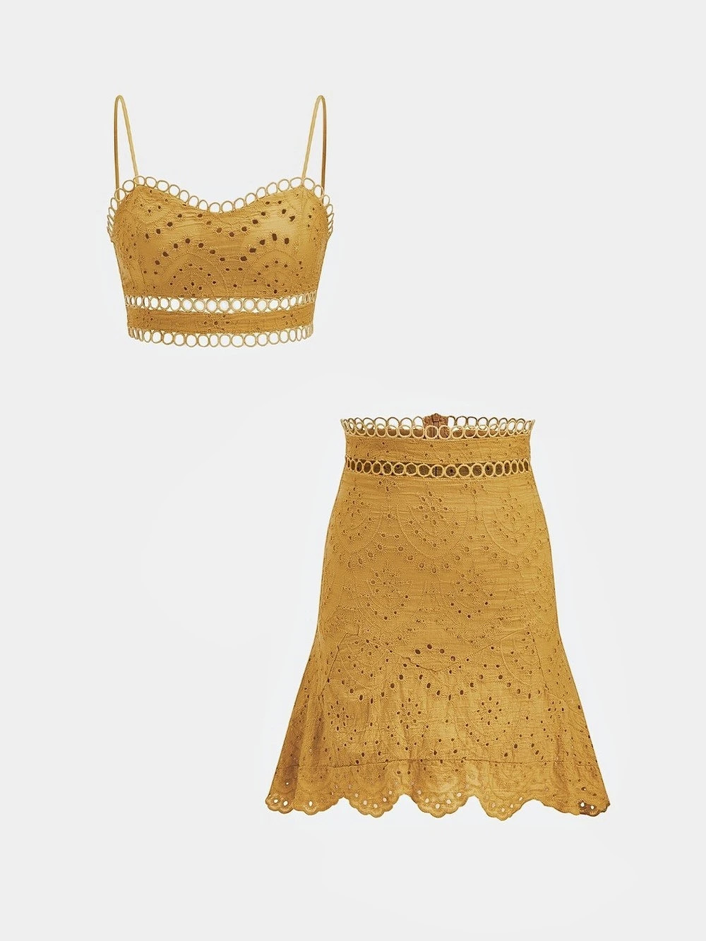 Commense Eyelet Embroidered Cami Top & Skirt Set Eyelet Set in Yellow NWT